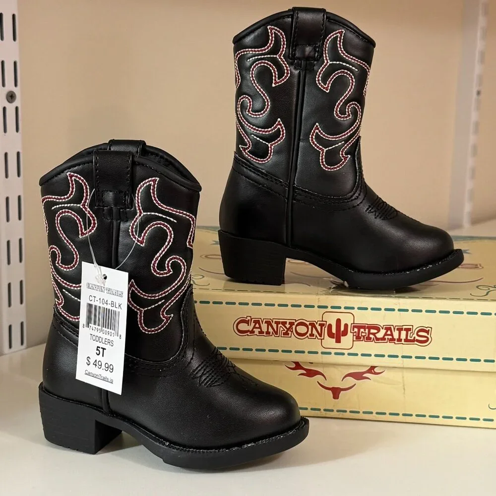 Canyon Trails Lil Cowboy Boots Pointed Toe Classic Black Toddler Size 5T - Picture 1 of 7